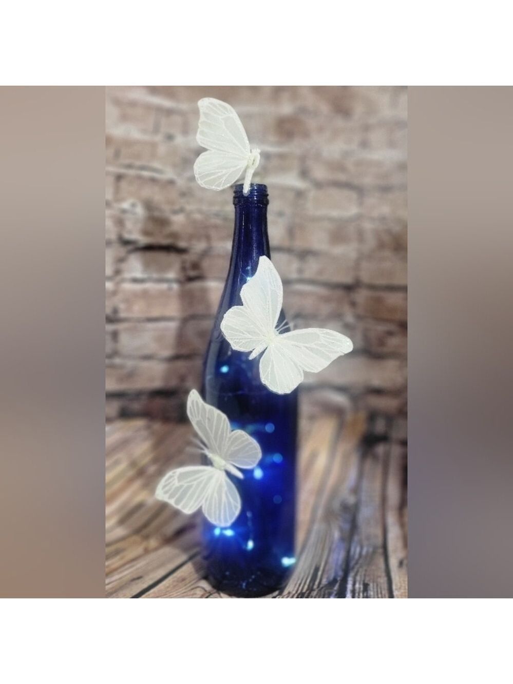 Cobalt Blue Wine Bottle LED Lights Butterfly Centerpiece - Picture 4 of 8